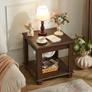 Farmhouse End Table Set of 2,Large Side Table with 2-Tier Storage Shelf,Rustic Brown End Tables for Living Room,Square Tea Table,Walnut by CozyNest Decor