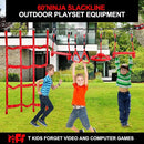 Ninja Warrior Obstacle Course for Kids Backyard with A Pair of Knee Pads, 60’ Ninja Slackline and Slackline Protective Tube with Unique Obstacles Climbing Net, Ninja Wheel, Monkey Bars, Gym Rings by TinyTreasures Baby Boutique