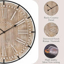 Farmhouse Wall Clock 30 Inch - Rustic Wood Metal Decor, Silent Sweep, Battery Operated for Living Room Kitchen Office, Brown by CozyNest Decor