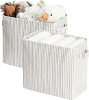 StorageWorks Narrow Storage Bins, Small Basket for Closet and Shelves, Rectangular Fabric Organizer with Handles, Toilet Paper Storage, Gray and White Stripes, 2-Pack by CozyNest Decor