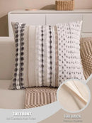 Boho Chenille Tufted Couch Throw Pillow Covers 18x18 Inch Set of 2 Farmhouse Striped Decorative Pillow Covers Accent Neutral Square Pillowcase Grey Cushion Covers for Livingroom Sofa Bed by CozyNest Decor