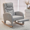 Rocking Chair Nursery, Modern Glider Chair with Adjustable Footrest and Solid Wood Legs, High Backrest Nursery Chair with Side Pocket, Rocker Armchair for Living Room Bedroom, Cotton Linen Light Gray by TinyTreasures Baby Boutique