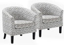 BELLEZE Accent Barrel Chair Set of 2, Linen Round Chair Club Tub Sofa Corner Chair with Flared Legs and Cozy Soft Padding for Living Room Bedroom Waiting Room - White & Brown by CozyNest Decor