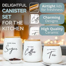 Coffee Tea and Sugar Ceramic Canister Set - 3-Piece Airtight Kitchen Canisters for Countertop - Coffee Bar Container Set by CozyNest Decor