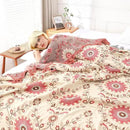 Snycler Boho Throw Blanket for Bed - 100% Cotton Ultra Soft Rustic Quilt - Pink Boho Floral Printed Farmhouse Decor Bed Blankets, 80"×90" All Season Rustic Throw for Sofa Couch Chair by CozyNest Decor