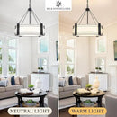 20.4''Drum Chandelier,5-Light Fabric Modern Chandeliers,Black Farmhouse Round Pendant Light Fixture for Dining Room Kitchen Island Living Room Bedroom Hallway by CozyNest Decor