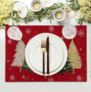 Red Christmas Tree Placemats Set of 4, 12x18 Inch Xmas Trees Snowflakes Winter Holiday Place Mats Seasonal Washable Linen Table Mat for Indoor Outdoor Kitchen Dining Party Decor by CozyNest Decor
