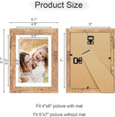 5x7 Picture Frame Set of 4, 5 x 7 Wood Photo Frames with Mat for 4x6, Natural Wooden Frame with Real Glass Cover for Wall and Tabletop Display,Brown by CozyNest Decor
