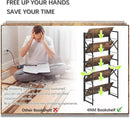 4NM 5 Tiers No Assembly Book Shelves, 51.2" H Folding Bookshelf Bookcase Open Industrial Foldable Shelves for Bedroom, Living Room, Home Office - Rustic Brown Black by CozyNest Decor