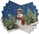 Blue Snowman Christmas Placemats Set of 4 Xmas Tree Cardinal Snowflakes Linen Table Mats Seasonal Winter Holiday Place Mats Washable Placemat for Party Kitchen Dining Outdoor Indoor Decor by CozyNest Decor