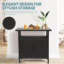 Outdoor Indoor Storage Cabinet with Rolling Wheels, Patio Serving Cart with Bar Table and Wicker Cabinet, Kitchen Island Prep Table, Black by CozyNest Decor