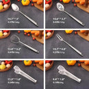 18/10 Stainless Steel Kitchen Utensils Set - 12 PCS All Metal Cooking Tools & 15″ Serving Utensils - Potato Masher, Meat Fork, Tongs, Turner, Pasta, Serving Spoon, Skimmer, Ladle, Spatula Spoon Set by CozyNest Decor