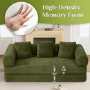 80.3" Convertible Sleeper Sofa Bed with Cylindrical Pillow, Corduroy Folding Mattress Couch with Fixed-Shape Frame, Modular Floor Sofa Lounge Couch for Living Room Bedroom Lounge, Green by CozyNest Decor