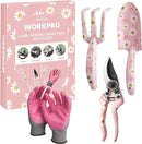 WORKPRO Aluminum Garden Tool Set, 4PCS Heavy Duty Hand Garden Tools with Box Include Trowel, Rake, Pruner, Garden Gloves, Pink, Garden Gifts by GreenHaven Gardens