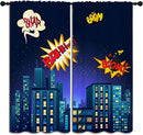 Superhero Rod Pocket Blackout Curtains for Boy Girl Bedroom, Cartoon Skyline Buildings Cityscape Thermal Insulated Home Window Drapes for Living Room Darkening, 72x63 inch by TinyTreasures Baby Boutique