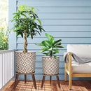 10 & 12 Inches Plant Pot with Stand, Large Modern Standing Planters for Indoor Outdoor Plants with Drainage Holes, Big Gold Floral Embossed Flower Pots with Legs by CozyNest Decor