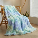 XeGe Plush Faux Fur Rainbow Throw Blanket, Tie Dye 50x60 Shaggy Furry Blanket Throw, Fluffy Microfiber Velvet Couch Blanket, Soft Colorful Fuzzy Lap Blanket for Girls Teens Women Kid Rainbow Blue by CozyNest Decor