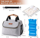 Breastmilk Cooler Bag with Ice Pack Fits 6 Baby Bottles up to 9 Ounce, Wearable Breast Pumps Cooler Bag for Nursing Mom Daycare, Work, Travel- Grey by TinyTreasures Baby Boutique