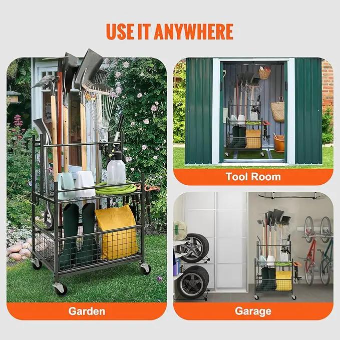VEVOR Garden Tool Organizer, 16 Slots with Hooks, Yard Tool Tower Rack with Wheels for Garage Organization and Storage, Hold Long-Handled Tool/Rake/Broom, Metal Tool Stand Holder for Shed, Outdoor, photo 8 of 9