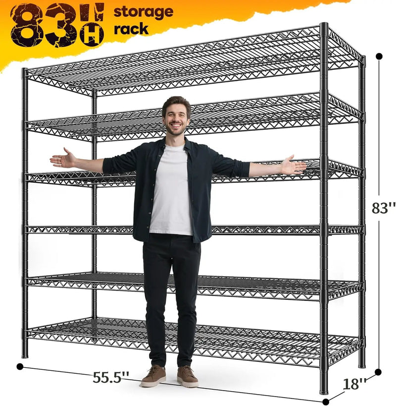 REIBII 83" H Storage Shelves 3840LBS Metal Shelving Unit 6 Tier Wire Shelving Commercial Adjustable Garage Shelving Heavy Duty for Storage Rack for Pantry, Garage, Kitchen, 83" H x 55.5" W x 18" D, photo 3 of 6