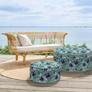 Inflatable Ottoman Stool D31 xH14 for Outdoor/Indoor Use, Water Repellent Patio Foot Rest with Portable Handle,Round Pouf Ottoman Suitable for Garden,Deck and Camping - Blue Salmone Tropical by CozyNest Decor
