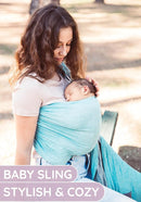 Baby Sling Carrier – Breathable 100% Cotton Wrap for Infant Support, Ring Sling Baby Carrier – Grey Turquoise Adjustable Muslin Fabric – Soft Chest Hold for Travel by TinyTreasures Baby Boutique
