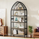 5-Tier Bookshelf, 74.8" Industrial Curved Wooden Bookcase