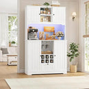 FINETONES 71" Pantry Cabinet with 7-Color LED Light and Charging Station, Kitchen Pantry Cabinet with Microwave Stand, Kitchen Hutch Food Storage Cabinet with Outlet and Wine Racks, White by CozyNest Decor