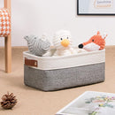 DULLEMELO Small Storage Baskets 6 Pack, Fabric Collapsible Gift Storage Baskets for Shelves, Closets, Nursery, Home, Office Organizing,Small Canvas Linen Rectangular Storage Bins (6-Pack, White&Grey) by TinyTreasures Baby Boutique