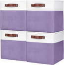 Collapsible Fabric Storage Cubes 11x11 Cube Storage Bins, 4 Pack Closet Baskets Box with Handles for Organizing, Shelf, Toys, Clothes, Home, Office, Nursery (Purple&White) by TinyTreasures Baby Boutique