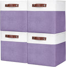Collapsible Fabric Storage Cubes 11x11 Cube Storage Bins, 4 Pack Closet Baskets Box with Handles for Organizing, Shelf, Toys, Clothes, Home, Office, Nursery (Purple&White) by CozyNest Decor