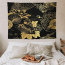 HZOHNAGO Japanese Tapestry Gold Flowers Umbrella Fan Pattern Printed Wall Tapestry Painting Wall Hanging for Bedroom Living Room Dorm 80" W x 60" H by CozyNest Decor