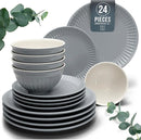 Stoneware Dinnerware Set for 8 People HYGGE 24-Piece - Elegant Scandi Design - Premium Dish Set - Bowl and Plate Set - Tableware for 8 People in a Ribbed Design - Pure Living in Gray-Blue by CozyNest Decor