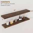 Floating Shelves for Wall Decor, Rustic Solid Elm Wood Live Edge Floating Shelves Wall Mounted, Wall Shelves with Invisible Bracket for Living Room Bathroom Bedroom Kitchen, 36 Inch Set of 2, Walnut by CozyNest Decor