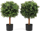 Premium 14" Diameter Artificial Boxwood Topiary – Set of 2 Faux Plants in Black Decorative Planters – UV-Resistant, Weatherproof, Realistic Outdoor & Indoor Greenery Accent by GreenHaven Gardens