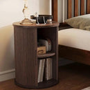 LINSY HOME Round Fluted End Table, Tall Side Table with Sliding Tambour Door and Storage Shelf, Modern Bedside Table, Mid-Century Nightstand for Living Room, Bedroom, Walnut by CozyNest Decor