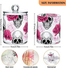 2 Pack Qtip Holder Dispenser Skull Rose Flower Bathroom Storage Canister Lid Acrylic Plastic Apothecary Jar Set Vanity Makeup Organizer for Cotton Swab/Ball/Round Pads, Floss by CozyNest Decor