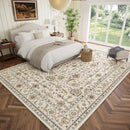 Washable 9x12 Area Rugs for Living Room, Boho Non-Slip Silicone Backing Rugs for Bedroom Dining Room Nursery Office, 0.3" Neutral Oriental Throw Carpet with 0.16" Cushioning Pad, Light Beige/Multi by TinyTreasures Baby Boutique