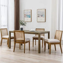 VESCASA Upholstered Dining Chairs with Square Rattan Back, Armless Padded Linen Cushion Dining Chairs with Wood Legs for Dining Room, Kitchen, Set of 6, Natural Frame by CozyNest Decor