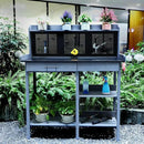 Outdoor Potting Bench Table,Garden Work Bench Metal Tabletop Horticulture with Shelf Rack Wooden Potting Benches for Outside with Holey Board/Hooks/Pads/Drawer/Adjustable and Cabinet,Gray by GreenHaven Gardens