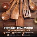 AIUHI Nonstick Natural Wooden Kitchen Utensils Set, Smooth Finish Teak Wood Spoons for Cooking, Comfortable Grip Spatula for Elaborate Cooking 6Pcs by CozyNest Decor