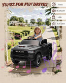 12V Licensed Ram 1500 Ride on Toy for Kids, Toddler Ride on Pickup Truck with Parent Remote Control, Electric Car for Kids with Truck Bed Storage, 3 Point Safety Belt (Black) by TinyTreasures Baby Boutique