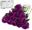 Purple Fake Roses Artificial Flowers - 16 Pcs Fake Artificial Roses Silk Flowers with Stems for Home Wedding Hotel Office Centerpiece Decor by CozyNest Decor