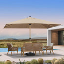 PURPLE LEAF 9' x 11.5' Patio Umbrella with Base Outdoor Umbrella Market Umbrella with Crank & 8 Ribs Aluminum Rectangular Table Umbrella Outdoor Patio for Backyard, Taupe by GreenHaven Gardens
