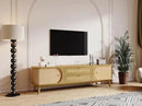 Merax Modern Fluted TV Stand for 75" TVs, Mid-Century Entertainment Center Tambour Door Media Console TV Cabinet with Rattan-Front Drawer for Living Room, Curved Profile Design by CozyNest Decor