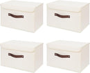 ANMINY 4PCS Storage Bins with Lid PU Leather Handles Storage Boxes PP Plastic Board Decorative Foldable Lidded Cotton Linen Fabric Home Cubes Baskets Closet Organizer Containers - Beige, Large Size by TinyTreasures Baby Boutique