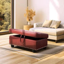 Ottoman Rectangular Storage Ottoman Bench, Faux Leather Footrest, Coffee Table, Stool Footstool with Hinged Lid for Living Room, Bedroom, Entryway, Red, 28.5"x19"x17.5" by CozyNest Decor