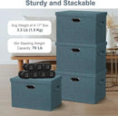Large 17" 36 Quart Collapsible Stackable Storage Bins with Lids, 3 Packs Blue-Green Linen Fabric Closet Boxes with Lids, Storage Cube Baskets Container Organizers for Bedroom (17x12x11) by CozyNest Decor