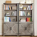 70in Tall Bookshelf 5 Tier Bookcase with Barn Doors and Adjustable Shelves, Grey Farmhouse Book Shelf with Storage Cabinet, Wood Freestanding Display Bookshelves for Bedroom, Kitchen (2PCS) by CozyNest Decor