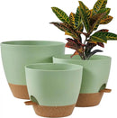 FaithLand 3-Pack Large Planter Pots, 12 10 9 Inch Self Watering Flower Pots for Indoor Outdoor Garden Plants, Green with Brown by CozyNest Decor